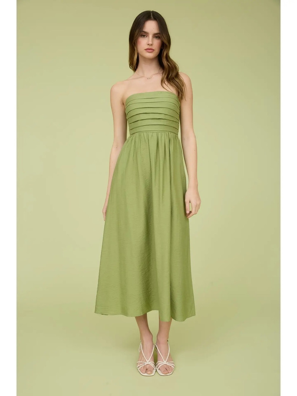 NWT The Workshop Strapless Pleated Green Midi Dress (Large)